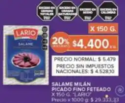 Carrefour Lario salame milan picado fino feteado oferta