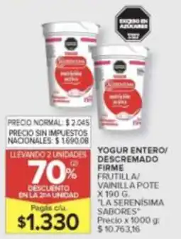 Carrefour La serenisima sabores yogur entero descremado firme frutilla/ vainilla pote oferta