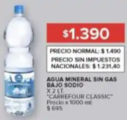 Carrefour Carrefour classic agua mineral sin gas bajo sodio oferta