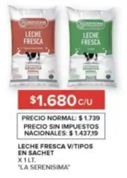 Carrefour La serenisima leche fresca v/tipos en sachet oferta