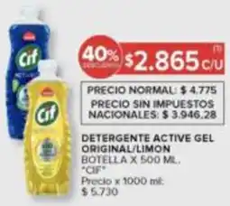 Carrefour Cif detergente active gel original/limon botella oferta
