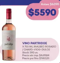Supermercados Tadicor Vino partridge malbec rosado /chard-viog-dulce oferta