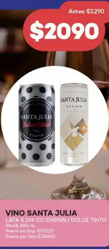 Supermercados Tadicor Vino santa julia lata chenin / dulce tinto oferta