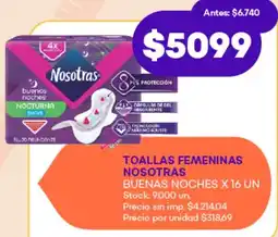 Supermercados Tadicor Nosotras toallas femeninas buenas noches oferta