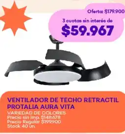 Supermercados Tadicor Ventilador de techo retractil protalia aura vita variedad de colores oferta