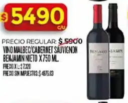 Supermercados DIA Benjamin nieto vino malbec/cabernet sauvignon oferta