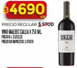 Supermercados DIA Callia vino malbec oferta