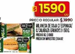 Supermercados DIA Grangys milanesa de soja c/ espinaca c/calabaza oferta