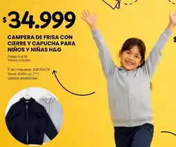 Changomas H&G campera de frisa con cierre y capucha para niños y niñas oferta