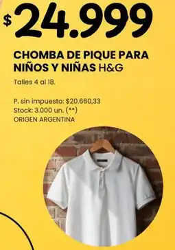 Changomas H&G chomba de pique para niños y niñas oferta