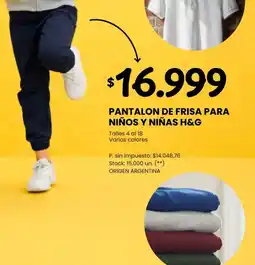 Changomas H&G pantalon de frisa para niños y niñas oferta