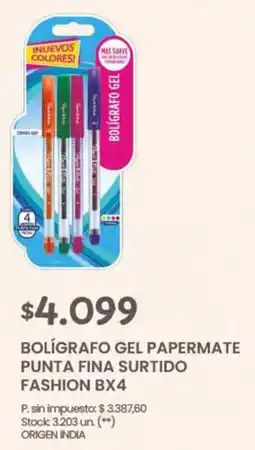 Changomas Bolígrafo gel papermate punta fina surtido fashion bx4 oferta