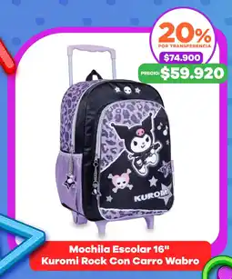 City Kids Mochila Escolar Kuromi Rock Con Carro oferta