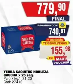 Maxiconsumo Nobleza gaucha yerba saquitos oferta