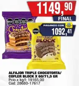 Maxiconsumo Alfajor triple chocotorta/ cofler block oferta
