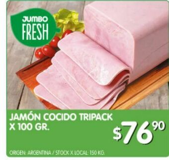 Jumbo Jamón cocido tripack x 100 gr oferta