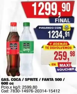 Maxiconsumo Coca / sprite / fanta gas. oferta