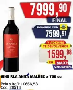 Maxiconsumo F.la anita vino malbec oferta