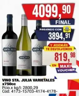 Maxiconsumo Sta. julia vino varietales oferta