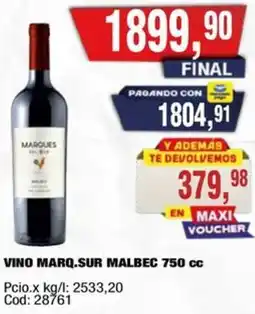 Maxiconsumo Marq.sur vino malbec oferta