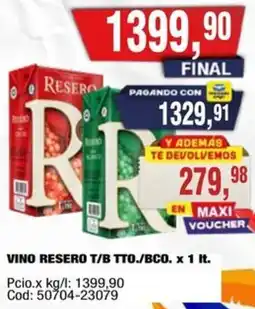 Maxiconsumo Resero vino t/b tto./bco. oferta