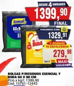 Maxiconsumo Esencial y buda bolsas p/residuos oferta