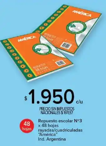 América repuesto escolar n°3