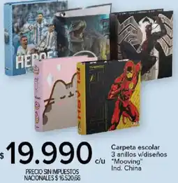 Carrefour Mooving carpeta escolar 3 anillos v/diseños c/u oferta