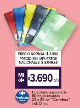 Carrefour Carrefour cuaderno espiralado 80 hojas rayadas oferta