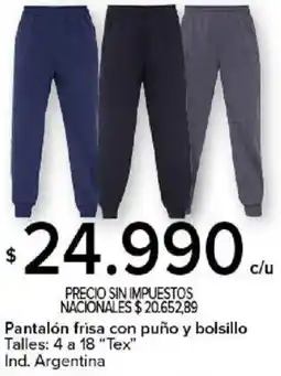 Carrefour tex Pantalón frisa con puño y bolsillo oferta