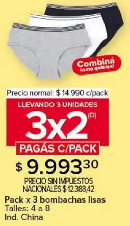Carrefour Pack x 3 bombachas lisas oferta