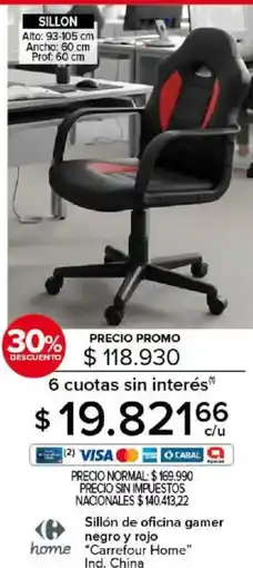 Carrefour Carrefour home sillón de oficina gamer negro y rojo home oferta