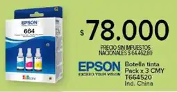 Carrefour Epson botella tinta pack x 3 cmy t664520 oferta