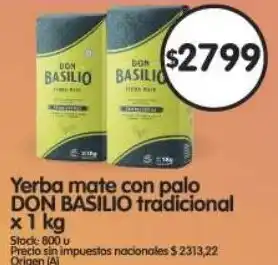 Don basilio yerba mate con palo tradicional