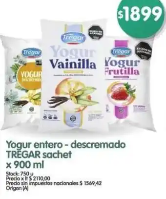 Tregar yogur entero-descremado sachet
