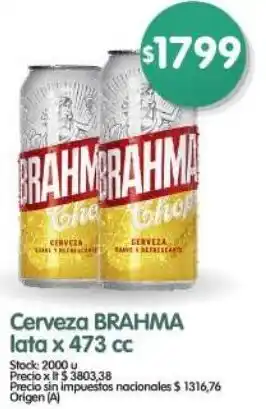 Supermercados Buenos Días Brahma cerveza lata oferta