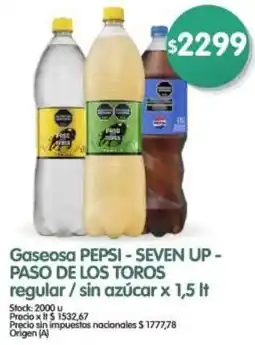 Supermercados Buenos Días Pepsi-seven up- paso de los toros gaseosa regular / sin azúcar oferta