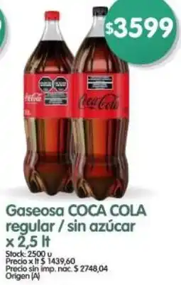 Supermercados Buenos Días Coca cola gaseosa regular/sin azúcar oferta