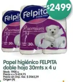 Supermercados Buenos Días Felpita papel higiénico doble papel higiénico felpita doble hoja oferta