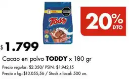 Disco Toddy cacao en polvo oferta