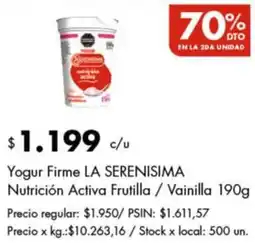 Disco La serenisima yogur firme nutrición activa frutilla / vainilla oferta