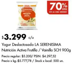 Disco La serenisima yogur deslactosado nutrición activa frutilla / vainilla sch oferta