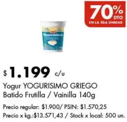 Disco Yogurisimo griego yogur batido frutilla/vainilla oferta