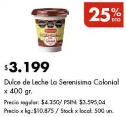 Disco La serenisima dulce de leche colonial oferta