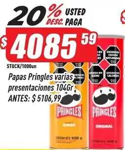 Supermercados Comodin Pringles papas varias presentaciones oferta