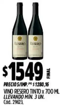 Supermercados Yaguar Resero vino tinto oferta