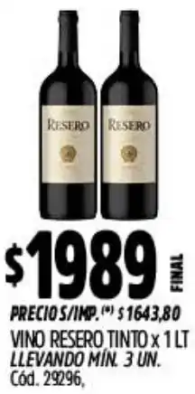 Supermercados Yaguar Resero vino tinto oferta