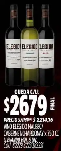 Supermercados Yaguar Elegido vino malbec/ cabernet/chardonay oferta