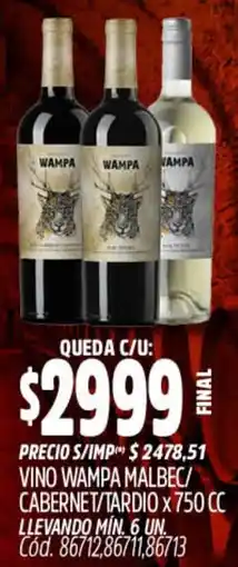 Supermercados Yaguar Wampa vino malbec/ cabernet/tardio oferta