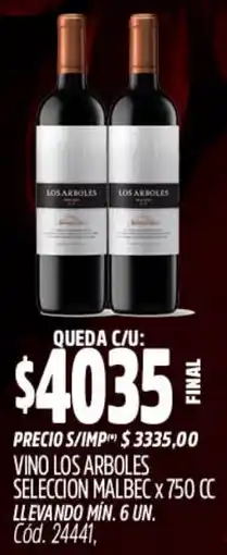 Supermercados Yaguar Los arboles vino seleccion malbec oferta